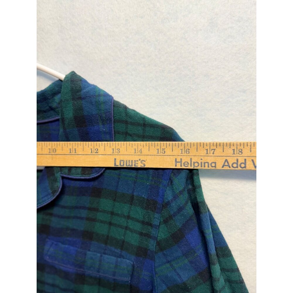 Lands End Womens Green/Blue Plaid Flannel Nightshirt Button-Up Long Sleeve Small - Picture 4 of 7